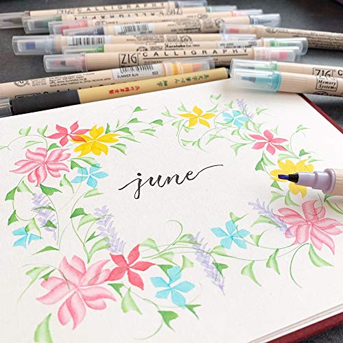 Kuretake Bimoji Fude Pen Fne, Hard brush tip,brush tip marking fude brush pen, for Calligraphy, lettering, illustration, Professional, Made in Japan - style: Fine(Hard brush tip)