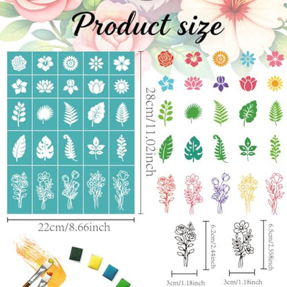 2 Sheets Flower Leaf Silk Screen Stencil, Lotus Sunflower Rose Monstera Self-Adhesive Silk Screen Printing Stencils Reusable Mesh Stencil for Painting on Wall, Wood, T-Shirt, Home Craft - style: Flower and Leaf