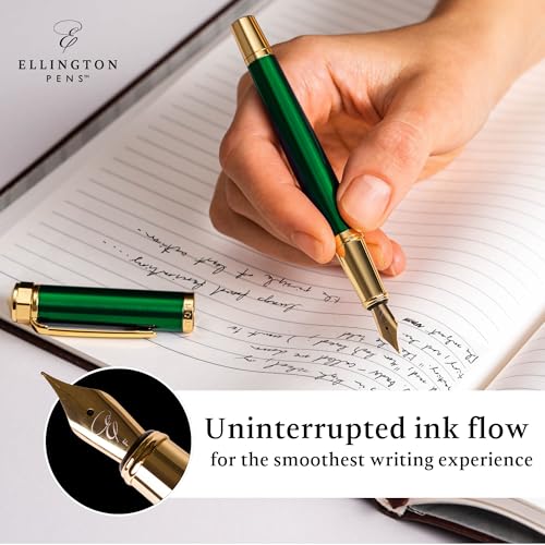 Ellington Pens Luxury Fountain Pen Set - Smooth Fine Nib - Includes 3 Ink Cartridges, Refillable Ink Converter, Box - Fountain Pens For Writing, Calligraphy, Journaling, Sketching (Emerald Enigma) - color: Emerald Enigma, style: Fine
