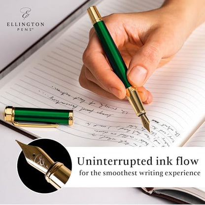 Ellington Pens Luxury Fountain Pen Set - Smooth Fine Nib - Includes 3 Ink Cartridges, Refillable Ink Converter, Box - Fountain Pens For Writing, Calligraphy, Journaling, Sketching (Emerald Enigma) - color: Emerald Enigma, style: Fine
