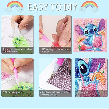 nekpiahu 6 Pack 5D Diamond Art Painting Kits for Kids Beginners, Full Drill Cute Cartoon Diamond Art Kits, DIY Big Gem Art for Children Ages 6-7-8-9-12, Home Wall Decor 6x6 Inch