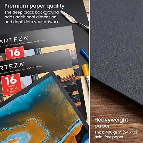 ARTEZA Acrylic Paper Pad, 6 x 6 Inches, Pack of 2, 16 Sheets Each, Heavy Black Art Paper Pad for Painting and Drawing