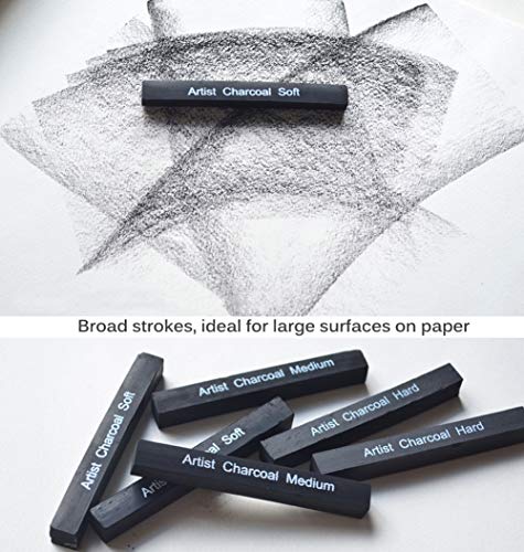 6 Pcs Square Compressed Drawing Charcoal Sticks Artist Charcoal Pastel Pencils for Sketching Drawing Artist Black Charcoal Sticks Assorted Soft Medium Hard for Art Student Supplies