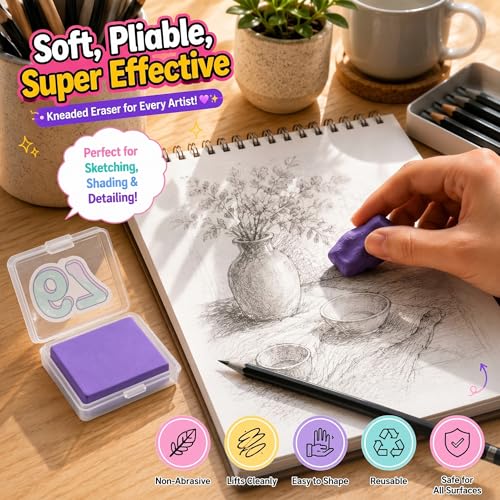 8 Pack Kneaded Erasers with Individual Storage Cases, Large Size Moldable Kneadable Erasers for Artists, 67 Theme Graphic Art, Supplies for Sketching, Drawing, Charcoal & Graphite (Style 1) - style: Style 1