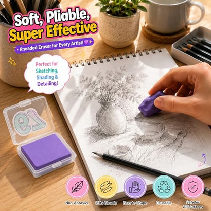 8 Pack Kneaded Erasers with Individual Storage Cases, Large Size Moldable Kneadable Erasers for Artists, 67 Theme Graphic Art, Supplies for Sketching, Drawing, Charcoal & Graphite (Style 1) - style: Style 1