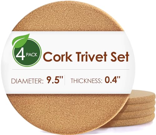 4 Pack Cork Trivets for Hot Dishes, 9.5" High-Density Thick Cork Trivets for Hot Pots and Pans, Heat Resistant Cork Hot Pads for Kitchen, Multifunctional Cork Coasters for Countertop Wooden Table - color: 07-9.5 Inch 4pcs Round