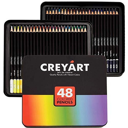 Colored Pencils Set of 48 – Pre-Sharpened Nontoxic Art Supplies for Kids and Adults - Soft and Thick Oil Based Leads – 48 Colors in Tin Box