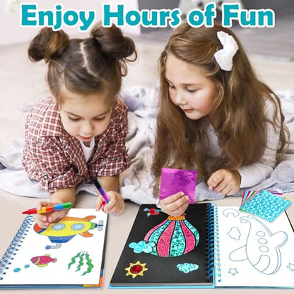 FUNNYB&G Foil Art Craft Kit for Boys 4-10 Years Old: Mess-Free & No-Glue, Create 16 Sparkly Vehicle Pictures – Perfect Travel Toy & Birthday Gift for Kids (Vehicle) - style: Vehicle