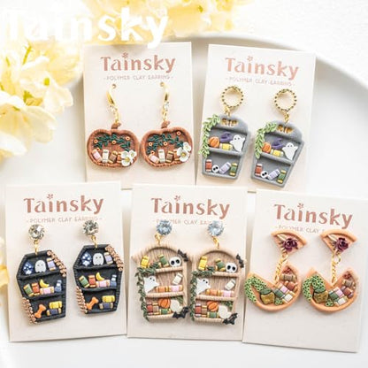 Tainsky Halloween Bookshelves Polymer Clay Cutters, 17 Shapes for Fall Bookcases Polymer Clay Cutters for Earrings - color: Bookshelf