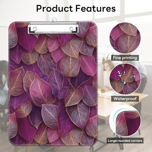 Plastic Cute Clipboard Low-Profile Metal Clip, A4 Letter Size 9 x 12.5 in, 8.5 x 11 Paper Clip Board for Teachers, Nurses, Classroom, Red Leaf - color: Red Leaf