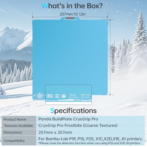 BIGTREETECH BIQU Cryogrip Pro Frostbite Panda Build Plate 257x257MM for Bambu-Lab P1P, P1S, P2S, X1C, X2D, X1E, A1 3D Printers - style: Frostbite(P1P/P1S/P2S/X1C/X2D/X1E/A1)