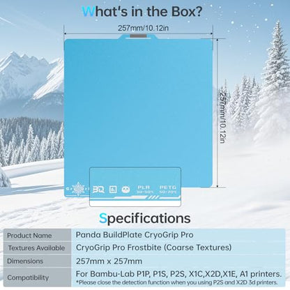 BIGTREETECH BIQU Cryogrip Pro Frostbite Panda Build Plate 257x257MM for Bambu-Lab P1P, P1S, P2S, X1C, X2D, X1E, A1 3D Printers - style: Frostbite(P1P/P1S/P2S/X1C/X2D/X1E/A1)