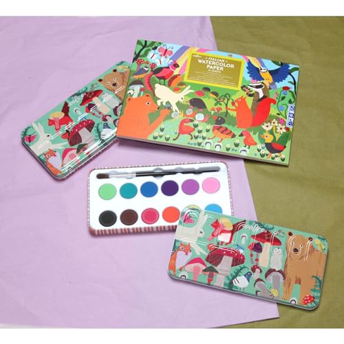 eeBoo: Woodland Rainbow Watercolor Pad - 16 Sheets, 200 GSM/90 LB Paper, 9.5 x 6.5, Natural pH & Chlorine-Free, Painting Art Supplies, Kids Ages 3+ - style: Woodland Rainbow