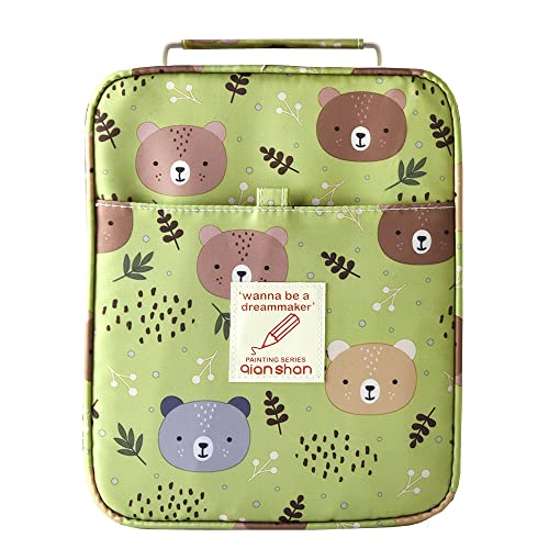 qianshan Pencil Case Holder Slot - Holds 202 Colored Pencils or 136 Gel Pens with Zipper Closure - Large Capacity Pen Organizer for Watercolor Pens or Markers - Perfect for Artist Green Bear - color: green bear