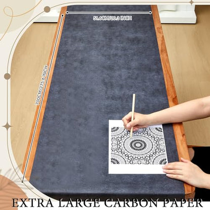 Dinifee 2 Sheets 23 ft Large Graphite Carbon Transfer Paper for Tracing Black Waxed Carbon Paper for Drawing Patterns on Wood Projects, Canvas Fabric and Crafts Supplies,1.6 ft Wide