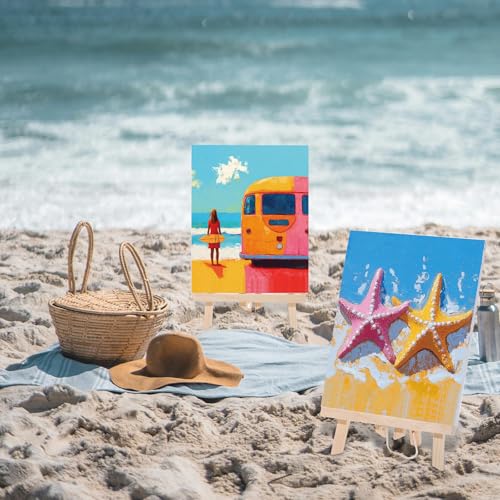 6 Pack Pre Drawn Canvas for Painting Pre Printed Canvas Kit 8 x 10 Inch Stretched Cotton Paint and Sip Set for Adults Couple Party Graduation Summer Date Night(Summer Hawaii) - style: Summer Hawaii