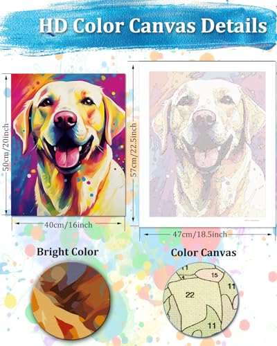 TOCARE Dog Paint by Numbers Kit for Adults Beginner,Labrador Retriever Paint by Number Canvas Kit, Acrylic Adults' Paint-by-Number Kits for Dogs Lovers 16x20inch (Without Framed) - color: TC-OPC-021