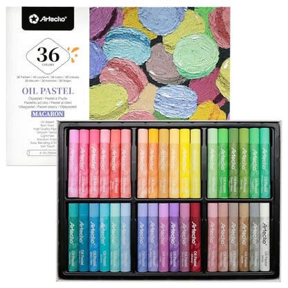 Artecho Macaron Oil Pastels Set of 36 Colors (10 x 70 mm) | Soft Oil Pastels, Art Painting, Drawing, Blending - style: 36 Macaron Colors