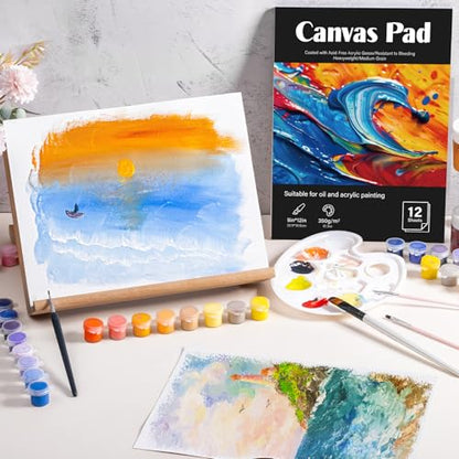 12 Sheets Canvas Paper Pad 9”x12”, 350 GSM Canvas Sheets Glue Bound Canvas Sketchbook for Adults and Students - Acrylic Painting, Oil Painting - size: 9”x12”
