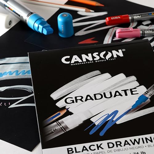 Canson Graduate Black Drawing Pad, Foldover, 9x12 inch, 20 Sheets | Artist Paper for Adults and Students - Drawing, Sketching and Art Journaling - color: Black Paper, size: 9x12 inch