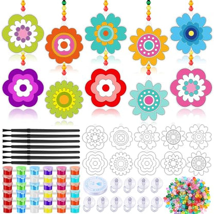 WinnerWhy 30 Sets Flower Suncatchers Window Art Kits, Spring DIY Sun Catchers Crafts Paint Your Own Window Ornaments for Adult Home Birthday Activity Party Decor - style: Flower Style
