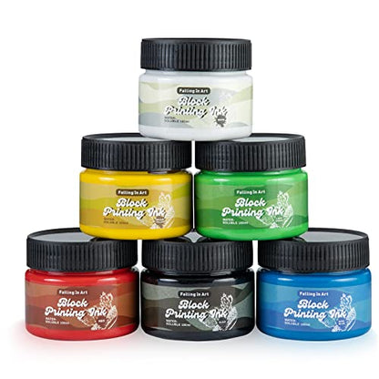 Falling in Art Water-Soluble Block Printing Ink, 6-Color Printmaking Ink Set for Linoleum Block, 3.5 floz