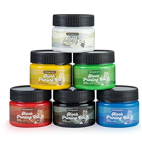 Falling in Art Water-Soluble Block Printing Ink, 6-Color Printmaking Ink Set for Linoleum Block, 3.5 floz