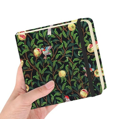 Square 4.8x4.8 inches 80gsm 96sheets/192 Pages Notebooks Blank Sketchbooks Travel Journal Pocket Hardcover Paint Writing Diary Memo Planner Cloth Cover. Pomegranate Bird - color: C Cloth Cover-Pomegranate Bird