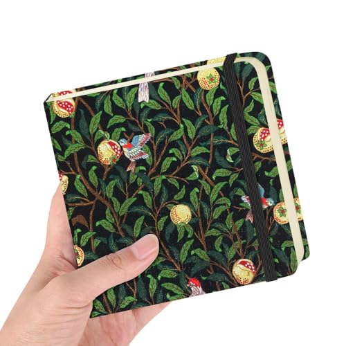 Square 4.8x4.8 inches 80gsm 96sheets/192 Pages Notebooks Blank Sketchbooks Travel Journal Pocket Hardcover Paint Writing Diary Memo Planner Cloth Cover. Pomegranate Bird - color: C Cloth Cover-Pomegranate Bird