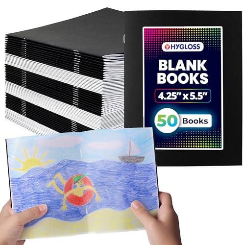 Hygloss Blank Books - Bulk 50 Pack – 4.25" x 5.5" A6 Black Paperback Blank Books for Kids to Write Stories, Doodle, Arts & Crafts – Plain Drawing Sketchbook, Unlined Journal, Notebook Without Lines - color: Black, style: 50 Books