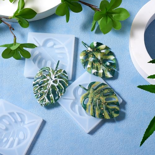 Craftdady 5pcs Leaf Silicone Mold Tropical Monstera Leaves Resin Casting Mold for Epoxy Resin UV Resin Polymer Clay DIY Coaster Keychain Pendant Jewelry Craft Making - color: Transparent, Monstera Leaf