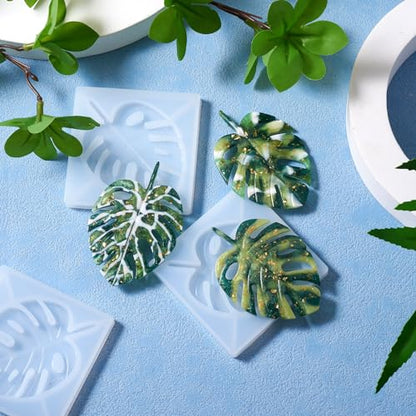 Craftdady 5pcs Leaf Silicone Mold Tropical Monstera Leaves Resin Casting Mold for Epoxy Resin UV Resin Polymer Clay DIY Coaster Keychain Pendant Jewelry Craft Making - color: Transparent, Monstera Leaf
