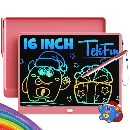 TEKFUN LCD Writing Tablet for Adults, Large Doodle Board, 16 Inch Colorful Drawing Tablet Writing Pad, Toddler Toys for 3 4 5 6 7 8 9 Year Old Girls Boys Teen, Birthday Gifts for Kids (Pink) - color: Pink, size: 16 inch