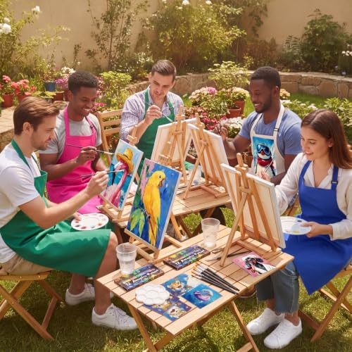 Cholemy 6 Set Paint and Sip Kit for Adults 8"x 10" Pre Drawn Canvas Painting with Wooden Easel Acrylic Paint Wash Cup Brushes Palette Apron for Painting DIY Adult's Date Party Supplies(Cool Animals) - style: Cool Animals