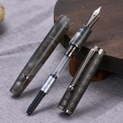 Hongdian N8S Gray Resin Fountain Pen Rabbit Pattern Cap, Iridium Medium Nib with Converter and Metal Pen Case Set - color: N8S Gray, style: Medium Point