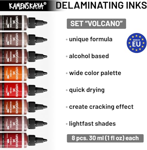 KAMENSKAYA Delaminating Alcohol Inks - Delaminating Ink Set 'Volcano' - 8 pcs. 1 Fl Oz (30 ml) Each - color: Volcano