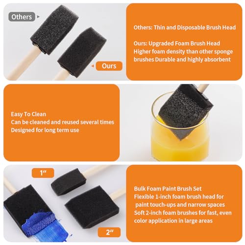 120 Pcs Foam Paint Brushes, 1 Inch Foam Brush with Wood Handle, Bulk Sponge Brushes for Painting, Foam Art Paintbrushes Set for Staining, Varnishing, Finishing, Touchup and DIY Craft Projects - size: 1 Inch-120Pcs