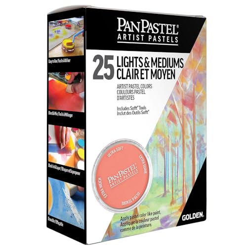 PanPastel Artist Pastels by GOLDEN, Light and Medium Colors Set, 25 Color, Professional Artist Pastels, Unique Pan Format (cake-like)