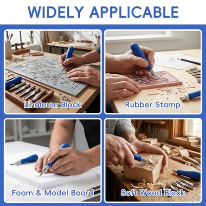 Falling in Art Block Cutters- Craft Linoleum Carving Tools with 6 Type Blades and 2 Plastic Storage Handles - style: 6 Type Blades &2 Handles