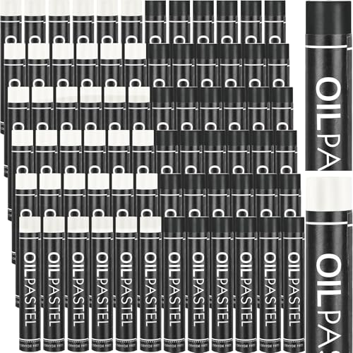 Nezyo 72 Pieces Black and White Oil Pastels Bulk for Artists Soft Oil Crayons Single Color Hexagonal Creamy Pastel Refill Set for Teachers Beginners Artists Painting Drawing Relaxing Blending - color: Black,White
