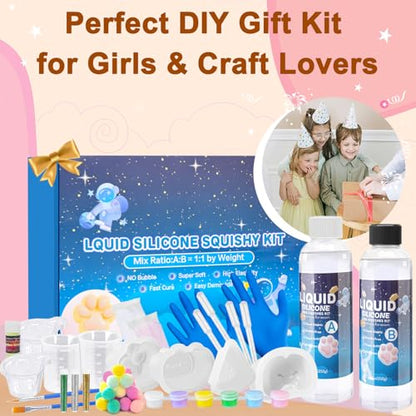Taba Squishies Kit – 18oz 1:1 AB Liquid Silicone DIY Set with Paw, Cat, Cheese & Hamster Molds, Flocking Powder, Mixing Tools, Bubble-Free Texture – Make Your Own Squishies for Stress Relief & Fun