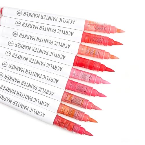 languo Acrylic Paint Markers, 9 Red Series Colors Acrylic Paint Pens, Soft Brush Tip Marker with Water Based Ink for Rock Painting, Wood, Glass, Fabric, DIY Art and Craft - color: Red Series