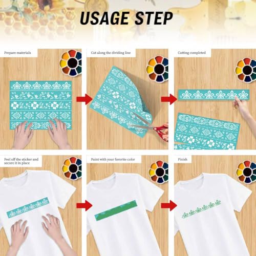 2 Sheet Bee Silk Screen Stencil, Honeycomb Sunflower Self-Adhesive Reusable Silk Screen Printing Stencils Templates for Painting on Wood, Fabric, Walls, Home Decor & DIY Crafts - style: Bee