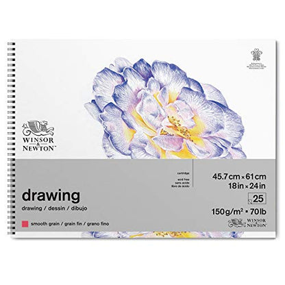 Winsor & Newton Classic Drawing Paper Pad, 18" x 24", 25 Sheets, 150gsm, Wired, Natural White - style: 18" x 24"