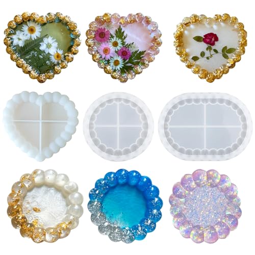 3 PCS Bubble Resin Tray Molds,Durable Silicone Coaster Molds for Epoxy Resin,Thickened Coaster Mold for DIY Crafts, Jewelry Tray, Home Decor, Valentine's Day Gifts - color: Bubble Coaster Tray