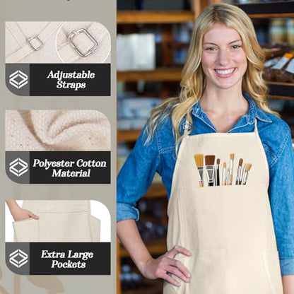 conda Adjustable Professional Bib Apron 100% Cotton Canvas with 3 Pockets for Women Men Adults, Waterproof, Natural 31inch (1pcs Pack) - color: White