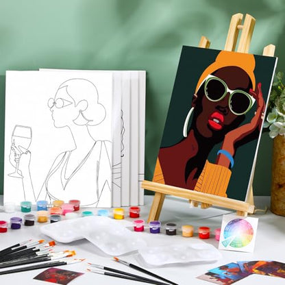 Dinifee 6 Pack Pre Drawn Canvas for Painting Pre Printed Canvas Kit 8 x 10 Inch Stretched Cotton Paint and Sip Set for Adults Couple Party Graduation Summer Date Night(Artistic Women) - style: Artistic Women