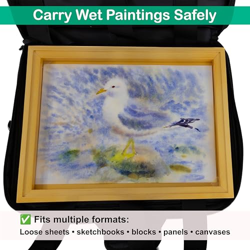 Wet Panel Carrier – 16×12” Wooden Frame with Carry Bag for Watercolor, Oil & Acrylic Paintings – Fits Sketchbooks, Loose Paper, Blocks, Panels & Canvases – Portable Plein Air Painting System - color: Wet Panel Carrier 12x16", Black