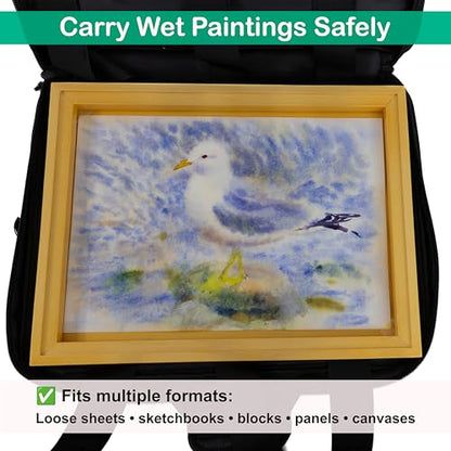 Wet Panel Carrier – 16×12” Wooden Frame with Carry Bag for Watercolor, Oil & Acrylic Paintings – Fits Sketchbooks, Loose Paper, Blocks, Panels & Canvases – Portable Plein Air Painting System - color: Wet Panel Carrier 12x16", Black