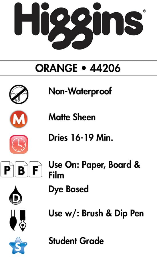 Higgins Dye-Based Drawing Ink, Orange, 1 Ounce Bottle (44206) - color: Orange